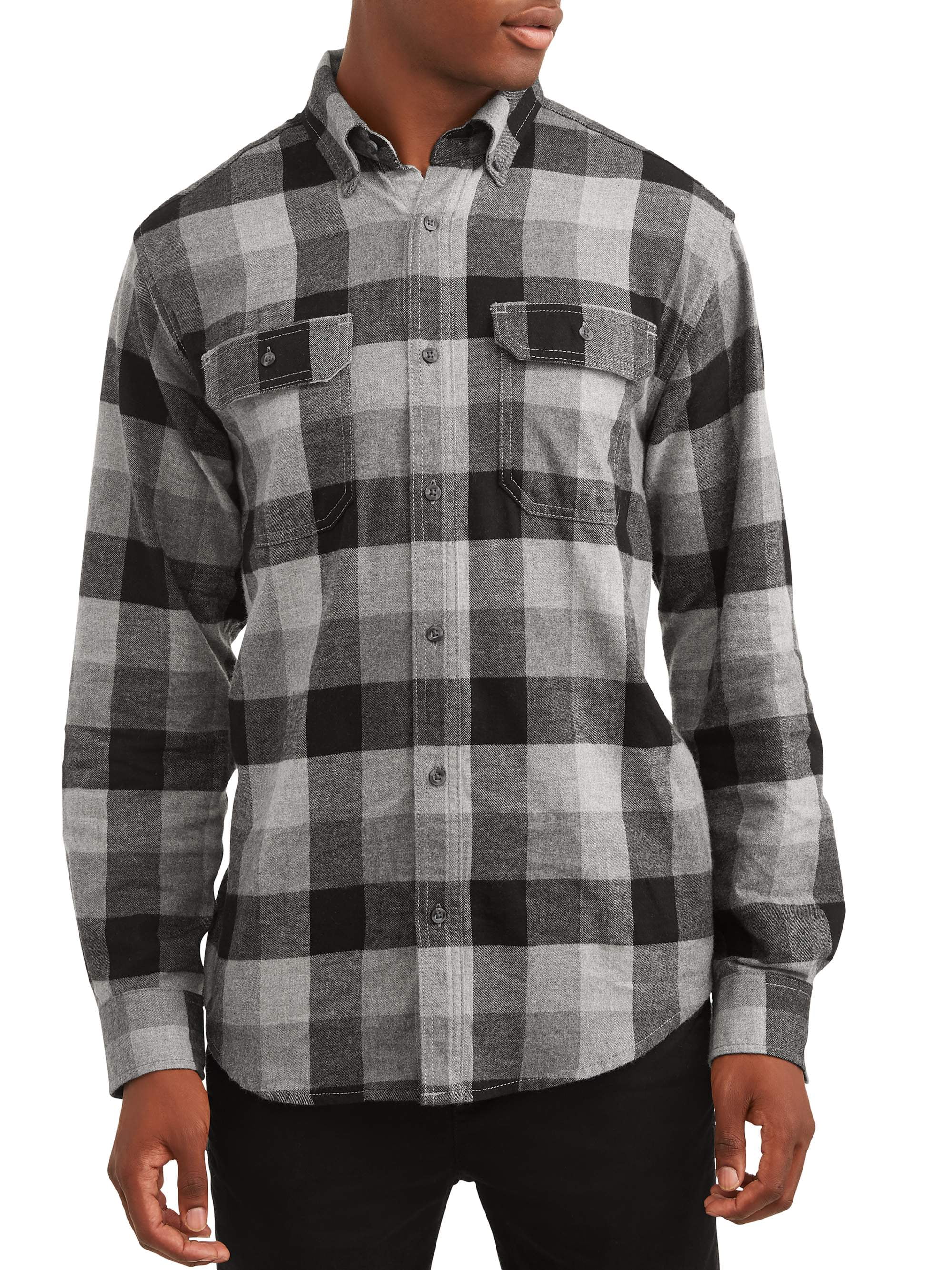 George Men's and Big & Tall Long Sleeve Flannel Shirt, up to size 3XLT ...