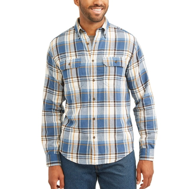 George Men's and Big & Tall Long Sleeve Flannel Shirt, up to size 3XLT ...