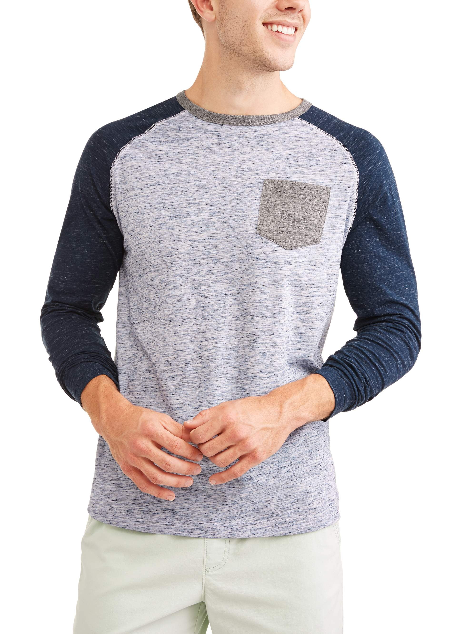 George Men's long sleeve raglan crew with pocket, up to size 3xl 