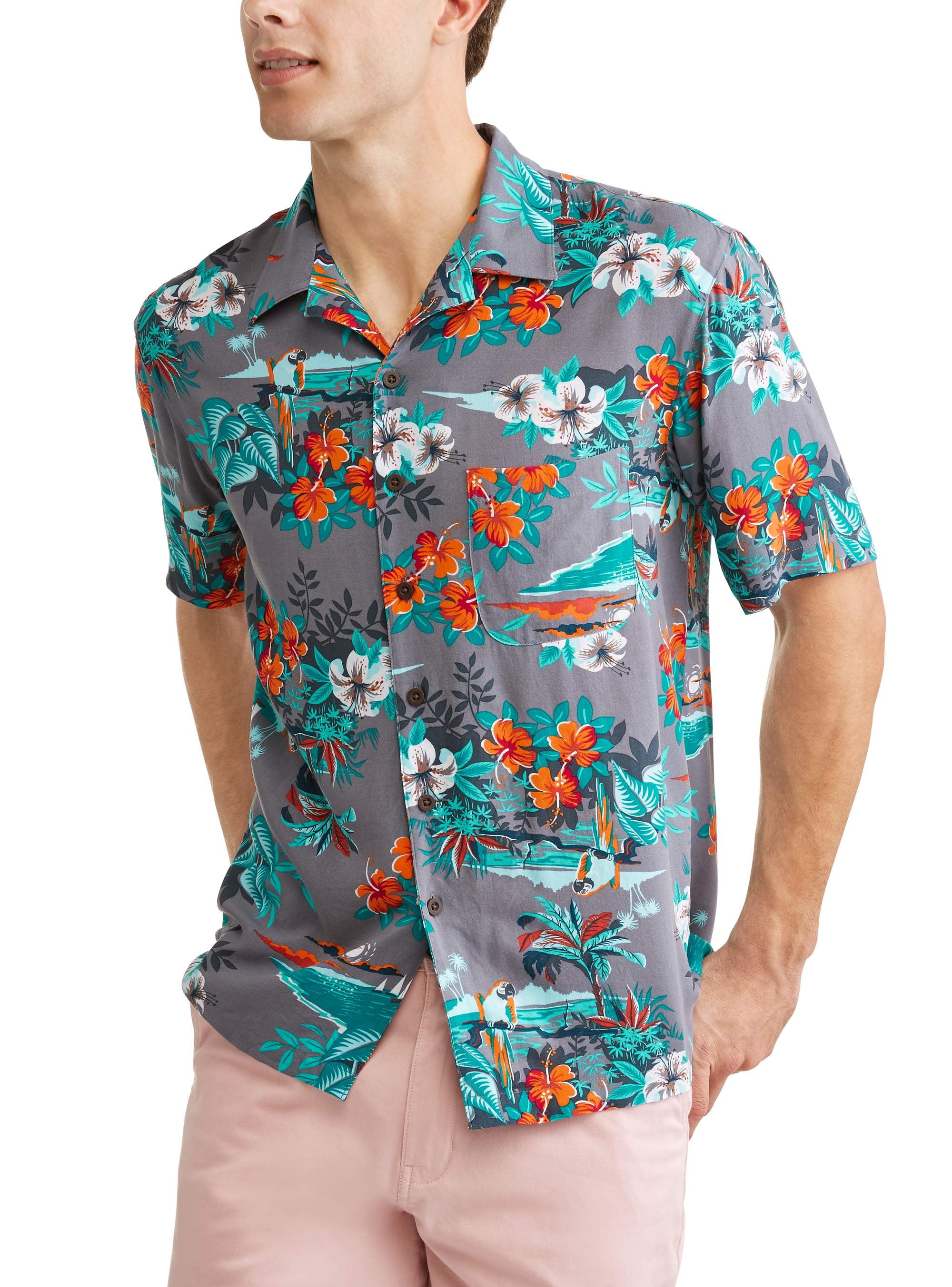 Men's printed rayon short sleeve woven shirt