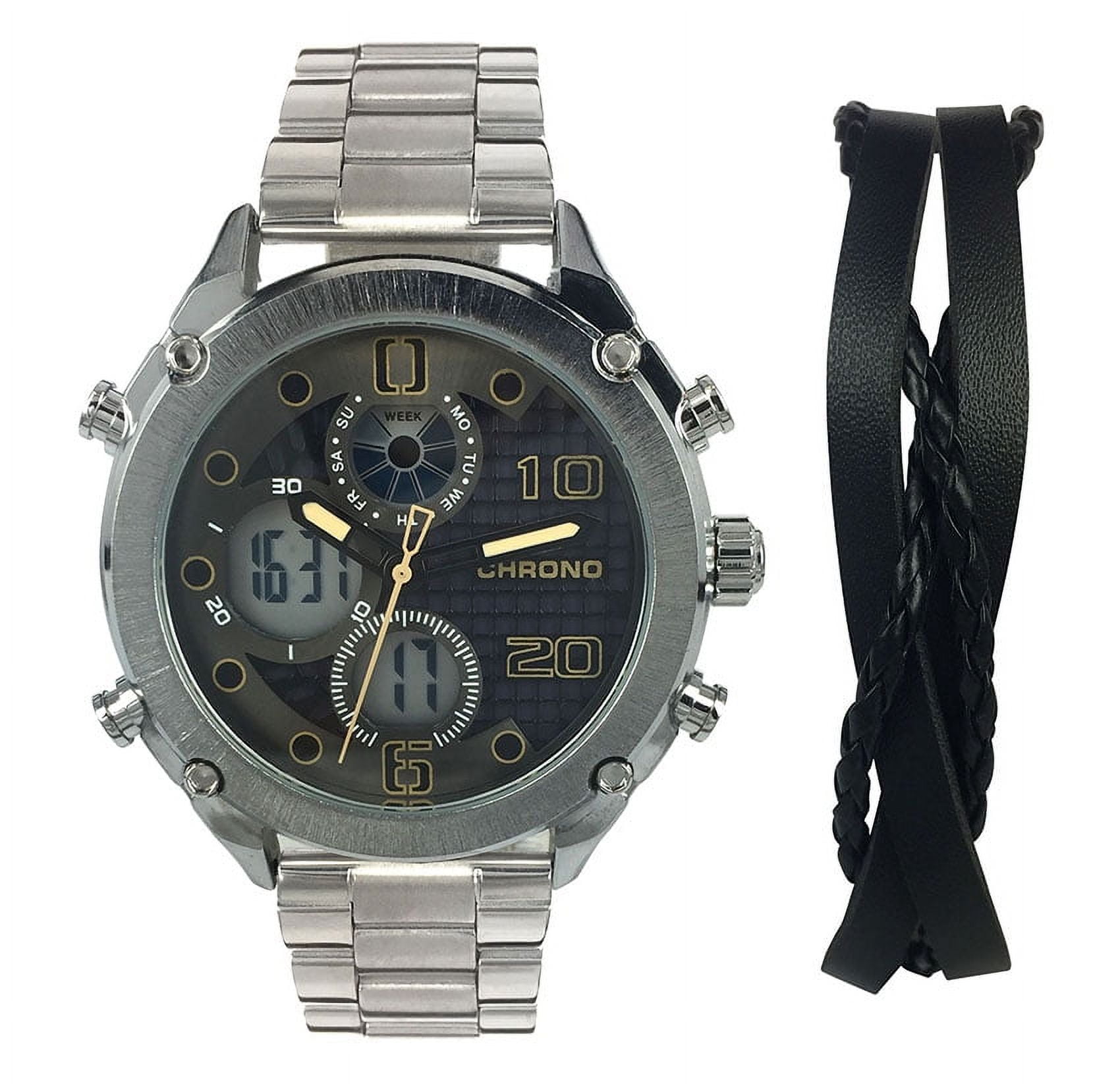 George Mens Analog Digital Stainless Steel Wristwatch Set