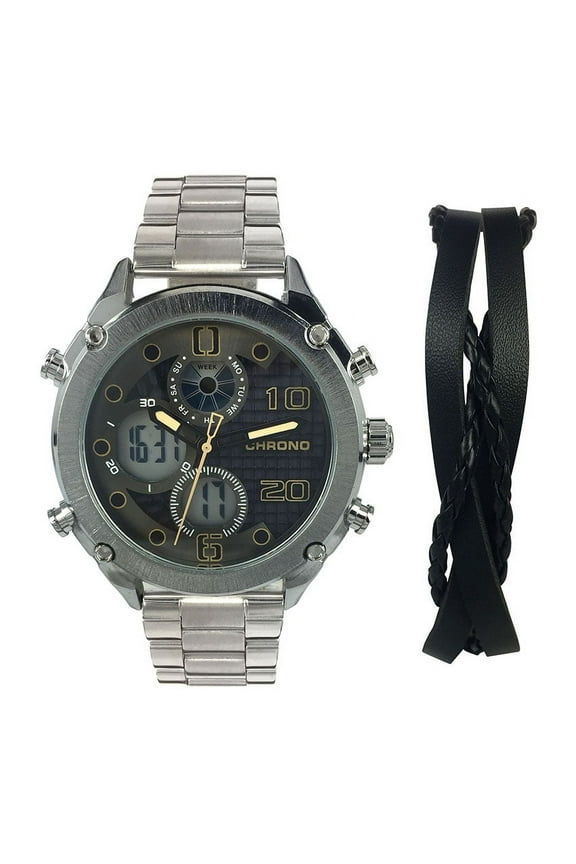 Mens Analog / Digital Stainless Steel Wristwatch Set