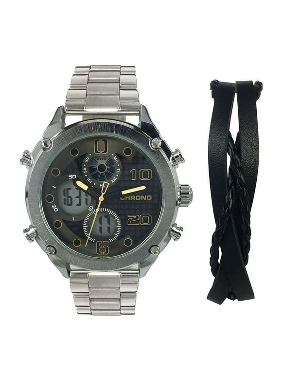 Mens Analog / Digital Stainless Steel Wristwatch Set