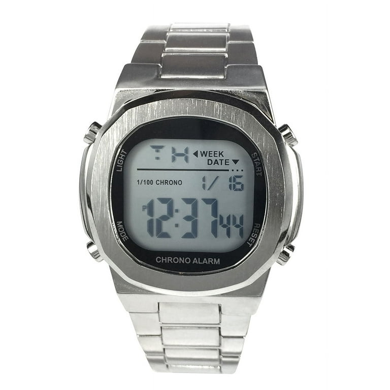 George Men's Digital Silver Plated Wristwatch with Alarm Stopwatch