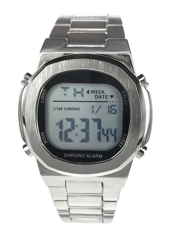 Mens Digital Silver Plated Wristwatch