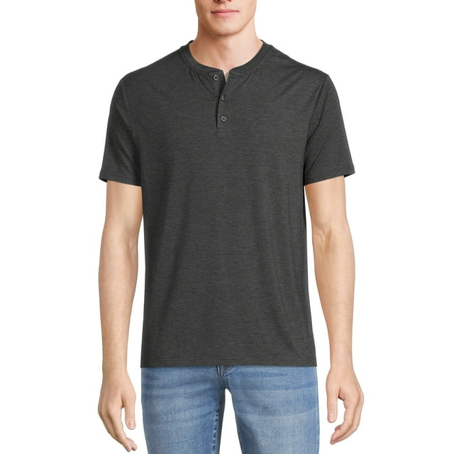 Mens Short Sleeve Moisture Wicking Henley TShirt