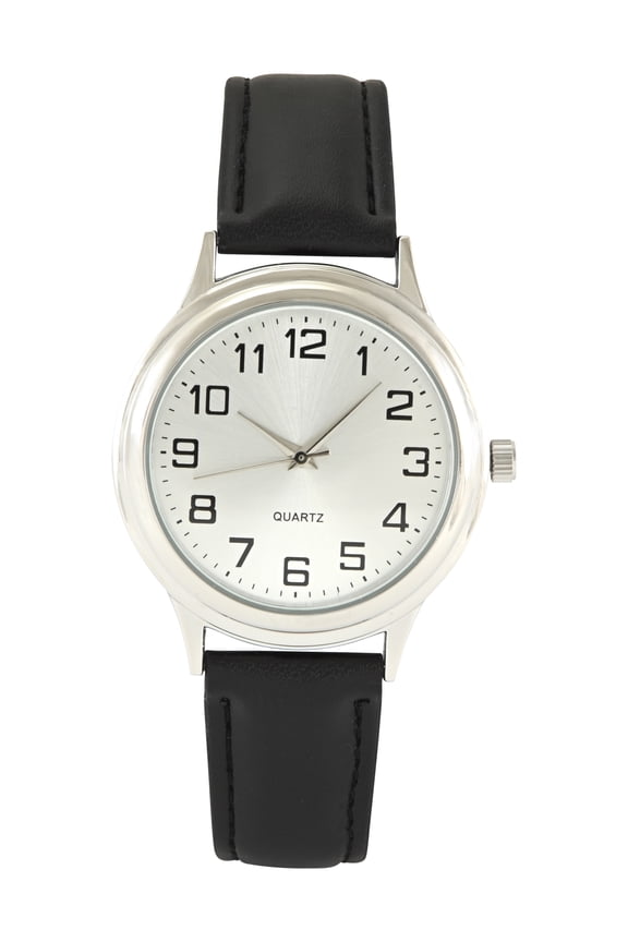 Mens' Silver Case with Black PU Strap