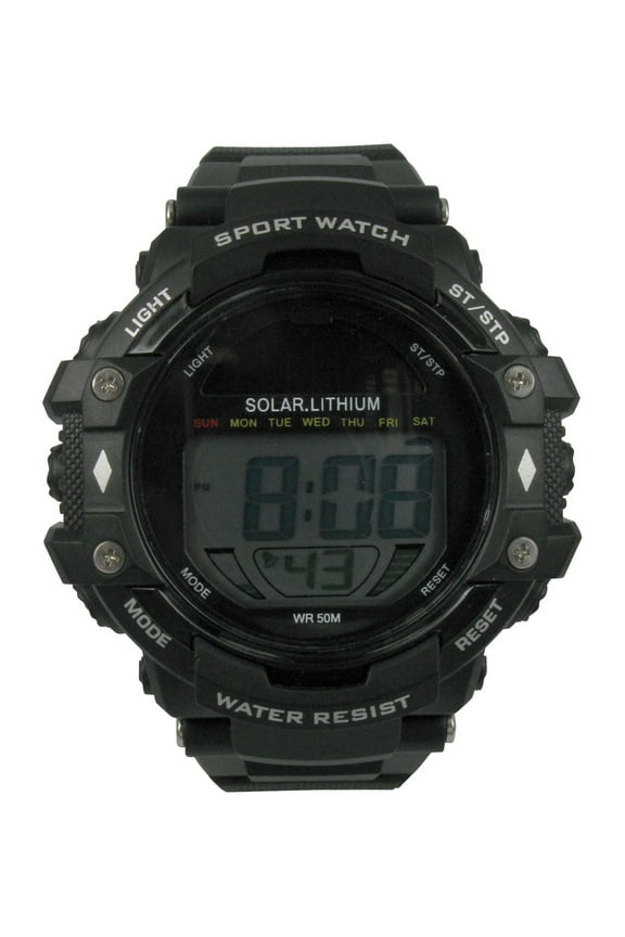 Mens Solar Digital Wristwatch Plastic Strap
