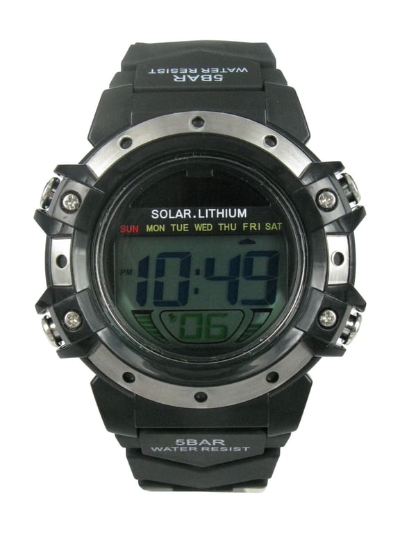Mens Solar Digital Wristwatch Plastic Strap