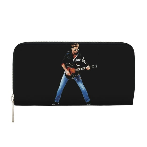 George Michael Leather Wallet for Men Women, Zip Around Purse, Large Capacity Phone Hand Clutch Leather Hand Wallet