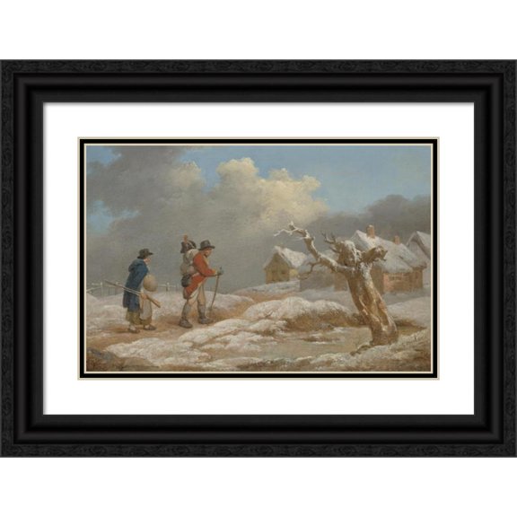 George Morland 24x17 Black Ornate Framed Double Matted Museum Art Print Titled: A Soldier's Return
