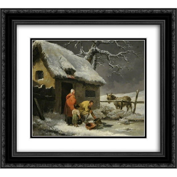 George Morland 2x Matted 24x20 Black Ornate Framed Art Print 'Breaking the Ice'