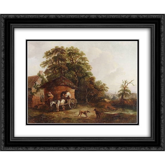 George Morland 2x Matted 24x20 Black Ornate Framed Art Print 'Cottage in Surrey'