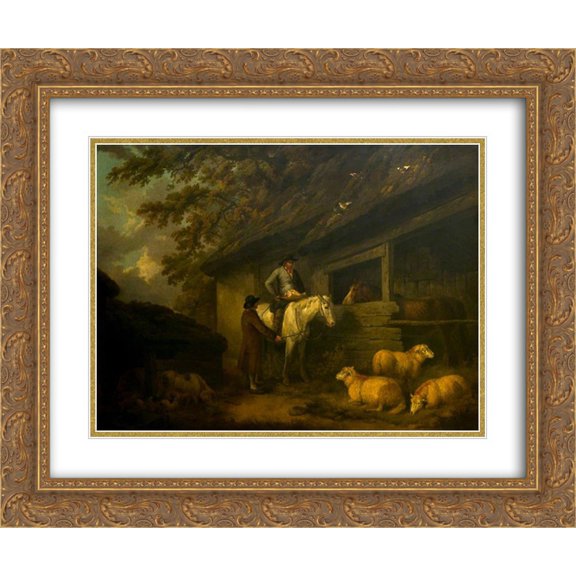 George Morland 2x Matted 24x20 Gold Ornate Framed Art Print 'Bargaining for Sheep'
