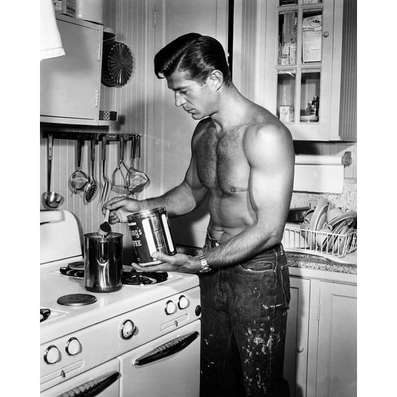 George Nader 24X36 Classic Hollywood Poster Beefcake Handsome In Kitchen