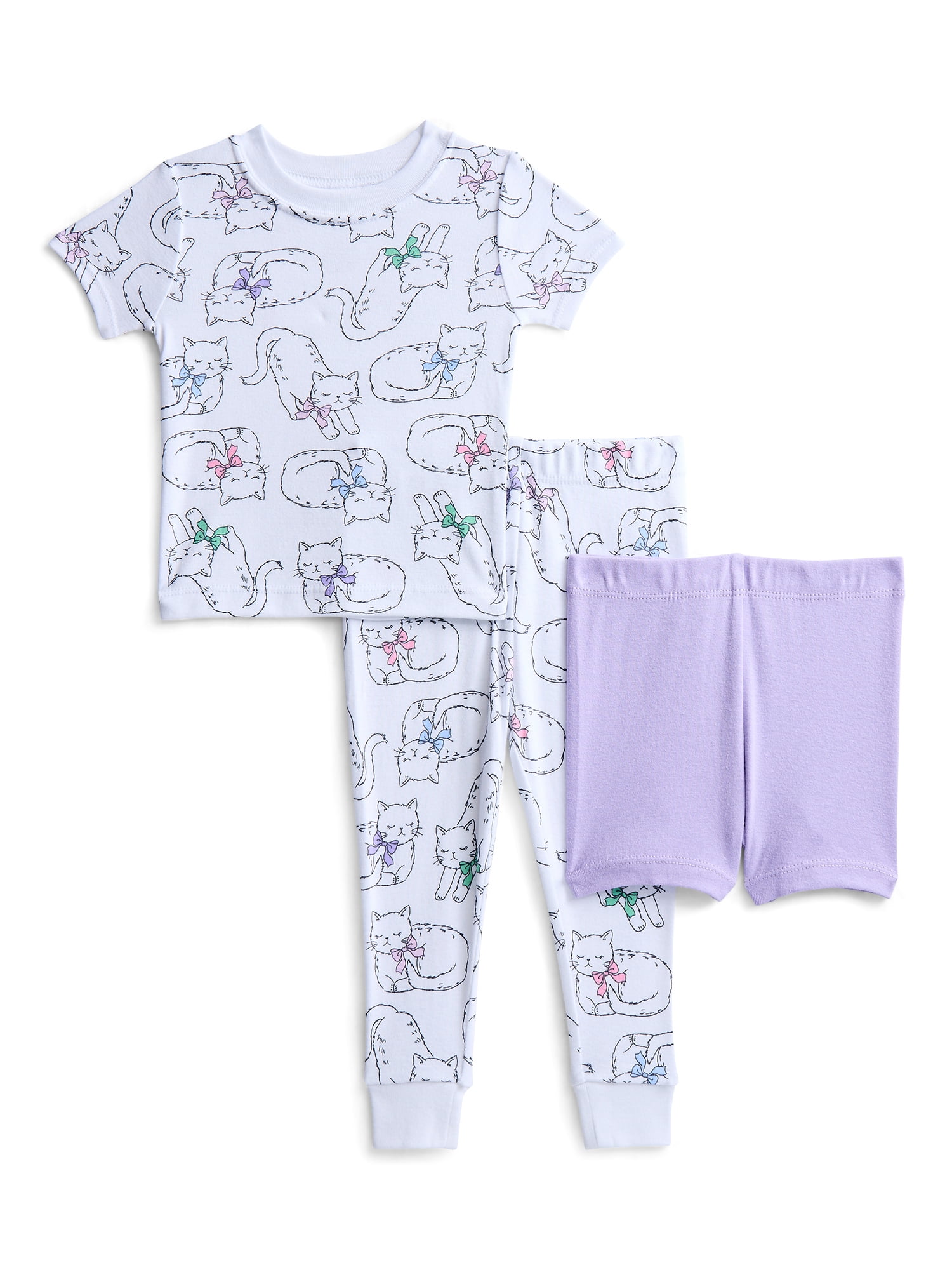 Wonder Nation Toddler Girls Short Sleeve Top, Pants and Shorts Pajama Sleep Set, 3-Piece, Sizes 12M-5T
