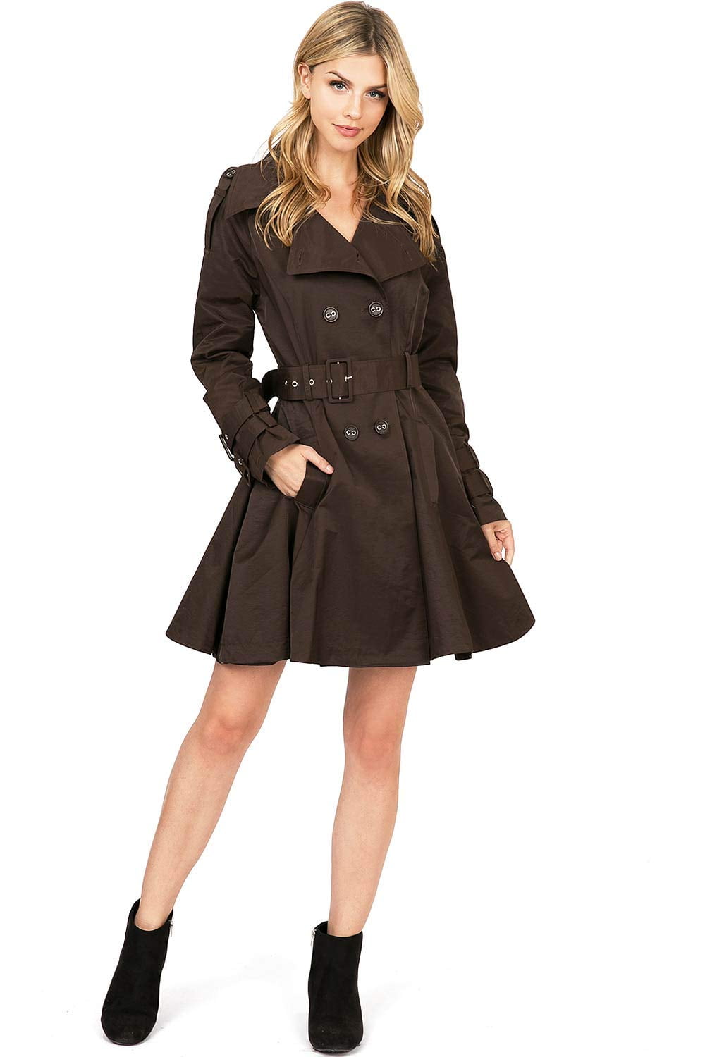 George Palomares Women's Water Resistant Trench Coat Dress (Brown, L)
