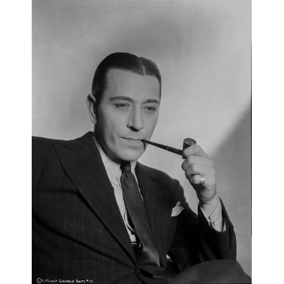George Raft wearing Black Coat and Tie with Tobacco Pipe Photo Print (8 x 10)