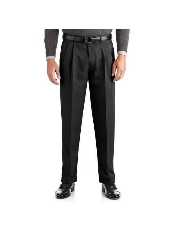 Men's & Big Men's Classic Fit Pleated Cuffed Microfiber Dress Pants with Adjustable Waistband, Sizes 30-54