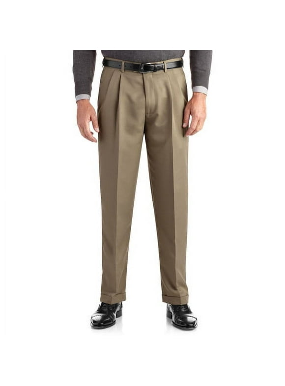 George Regular Men's Pleated Cuffed Microfiber Dress Pants with Adjustable Waistband