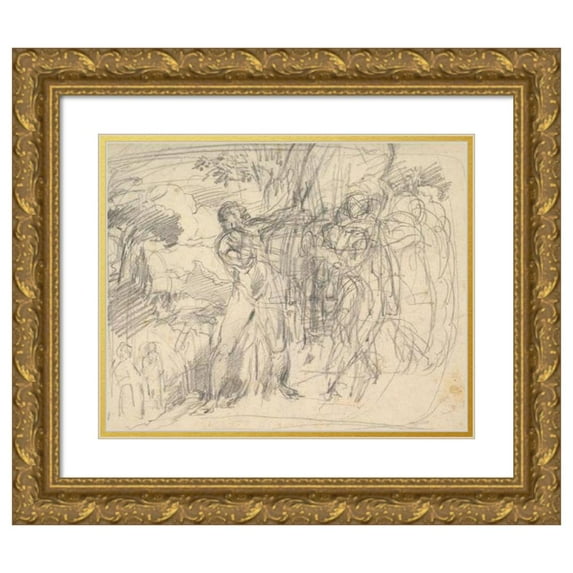George Richmond 14x12 Gold Ornate Wood Frame and Double Matted Museum Art Print Titled - Compositional Study for ‘Comus-The Measure’ (Before 1864)