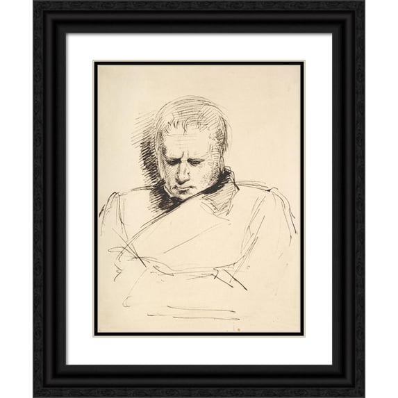 George Richmond 15x18 Black Ornate Wood Framed Double Matted Museum Art Print Titled - Study of a Man Gazing Down (1840-80)
