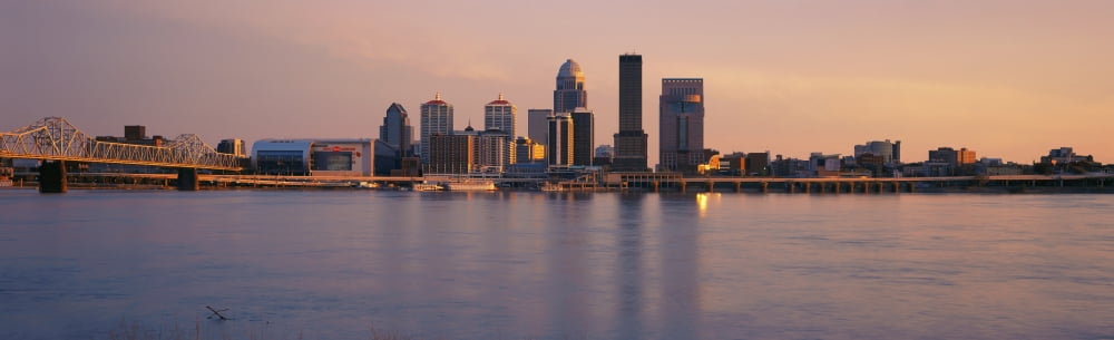 George Rogers Clark Memorial Bridge with city skyline at the waterfront Ohio River Louisville Kentucky USA Canvas Art - Panoramic Images (36 x 12)