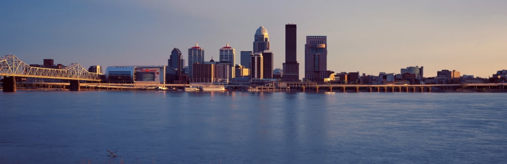 George Rogers Clark Memorial Bridge with city skyline at the waterfront Ohio River Louisville Kentucky USA Canvas Art - Panoramic Images (36 x 12)