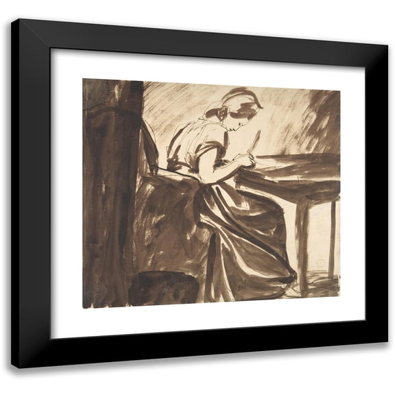 George Romney 13x12 Black Modern Framed Museum Art Print Titled - Lady Seated at a Table (1775 or Later)