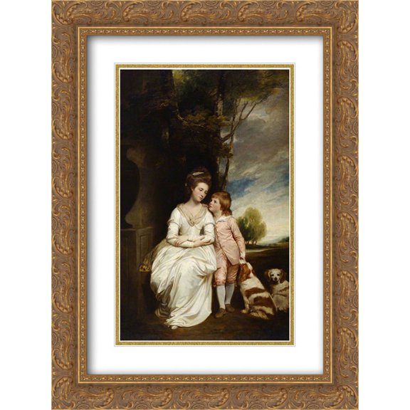 George Romney 2x Matted 18x24 Gold Ornate Framed Art Print 'Anne, Countess of Albemarle, and Her Son'