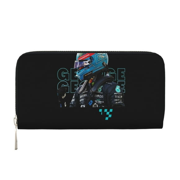 George Russell Leather Wallet for Men Women, Zip Around Purse, Large Capacity Phone Hand Clutch Leather Hand Wallet