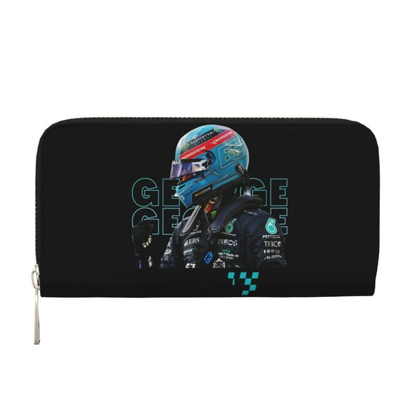 George Russell Leather Wallet for Men Women, Zip Around Purse, Large Capacity Phone Hand Clutch Leather Hand Wallet
