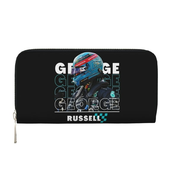George Russell Leather Wallet for Men Women, Zip Around Purse, Large Capacity Phone Hand Clutch Leather Hand Wallet