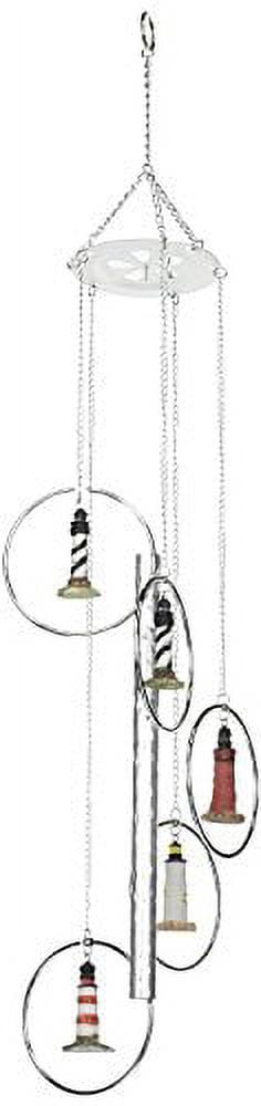 George S. Chen Imports Wind Chime 5 Ring Polyresin Charm Lighthouse Hanging Garden Decoration