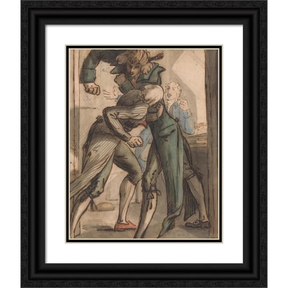 George Shepheard 12x14 Black Ornate Wood Framed Double Matted Museum Art Print Titled: Shepheard, Field and Haughton (Fighting)