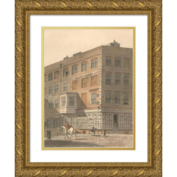 George Shepheard 14x18 Gold Ornate Wood Frame and Double Matted Museum Art Print Titled - York House, the Corner of Villiers Street and the Strand, with Richardson's Ancient and Modern Print