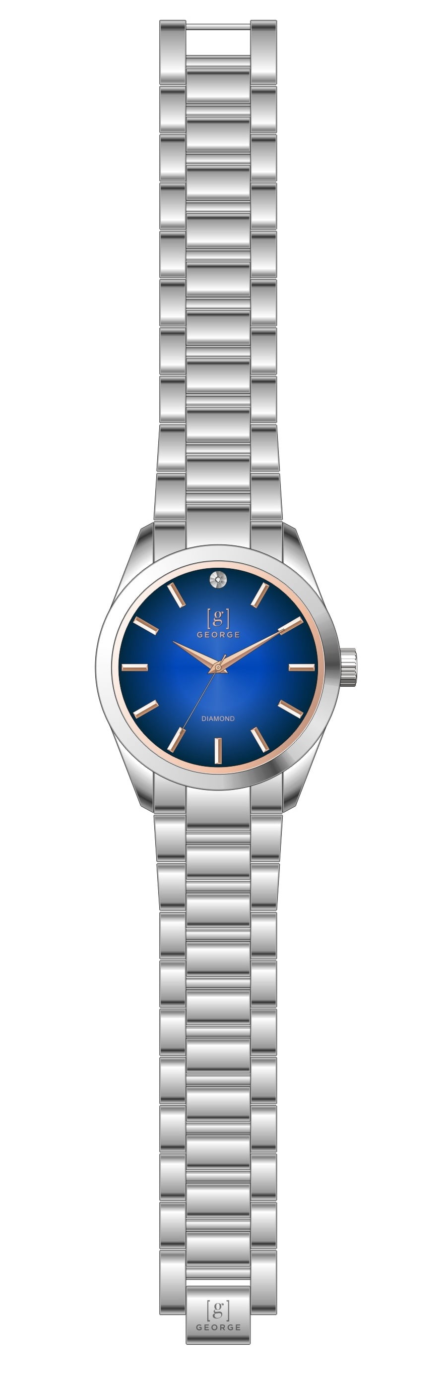 George Silver Tone 42mm Genuine Diamond Blue Dial Bracelet Watch