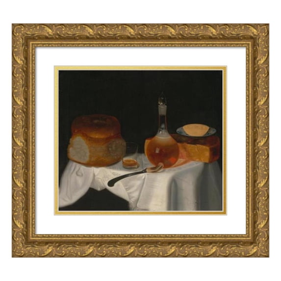 George Smith 14x12 Gold Ornate Wood Frame and Double Matted Museum Art Print Titled - Still Life of Bread, Butter and Cheese (ca. 1754)