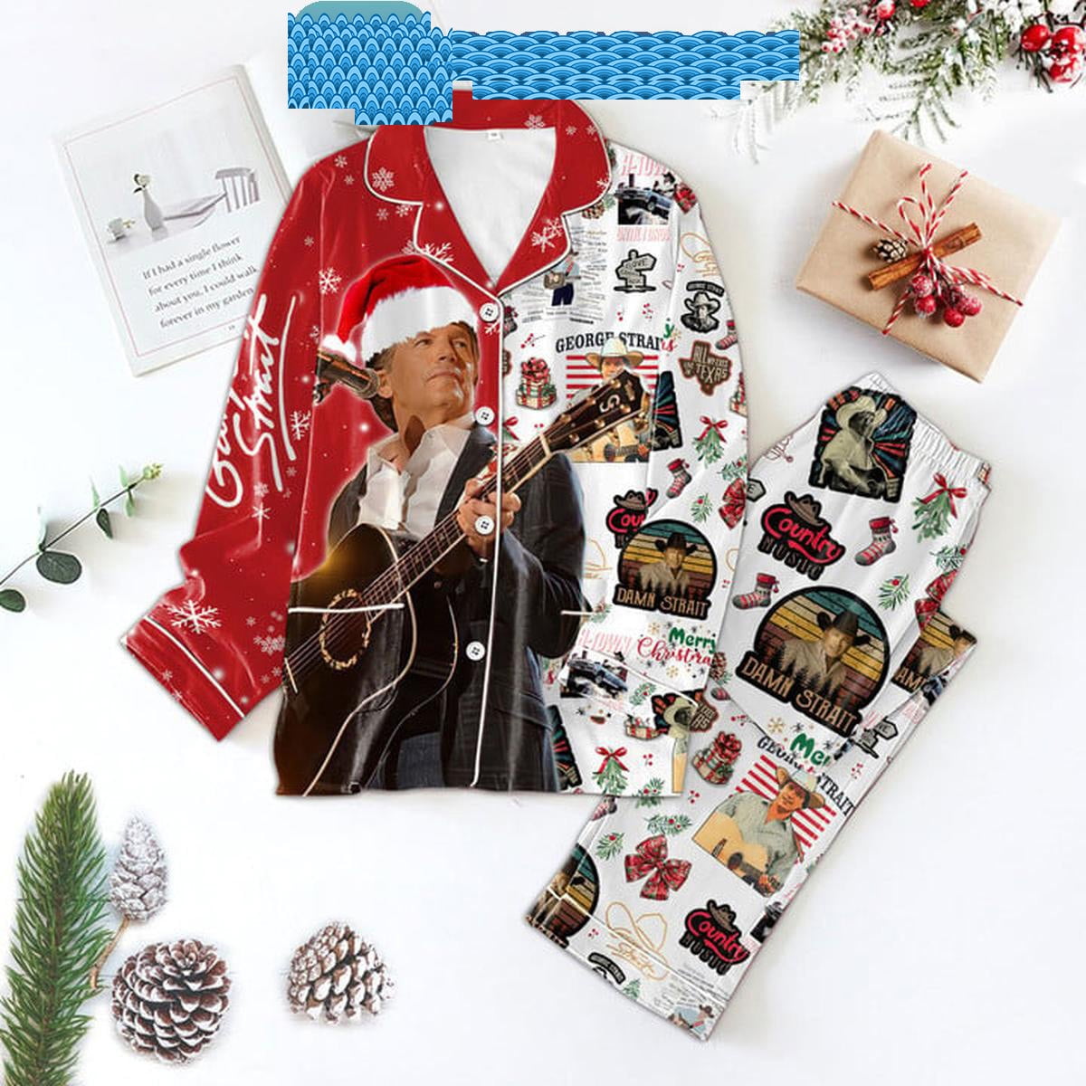 Strait Merry Christmas And Happy New Year 2025 Polyester Pajamas