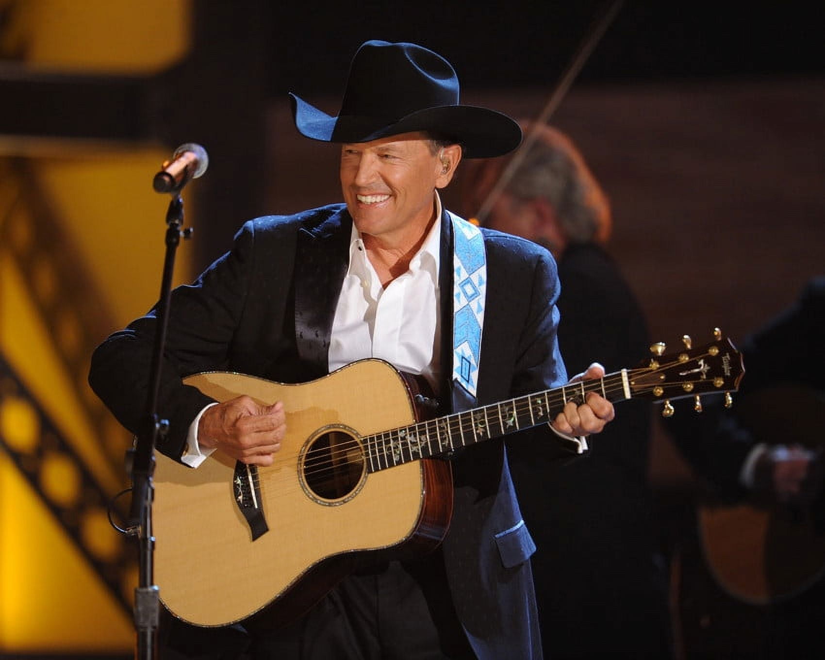 George Strait in black stetson playing guitar smiling 24x36 Movie Poster HD Aluminum Wall Art