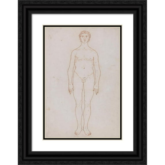 George Stubbs 13x18 Black Ornate Wood Framed Double Matted Museum Art Print Titled - Study of the Human Figure, Anterior View (1795 to 1806)