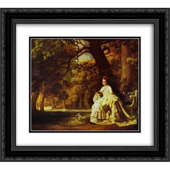 George Stubbs 2x Matted 24x20 Black Ornate Framed Art Print 'Lady Reading in a Wooded Park'