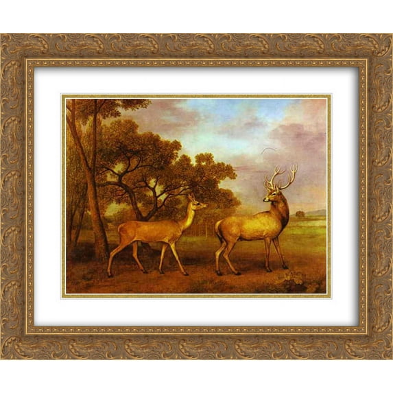 George Stubbs 2x Matted 24x20 Gold Ornate Framed Art Print 'Red Deer Stag and Hind'