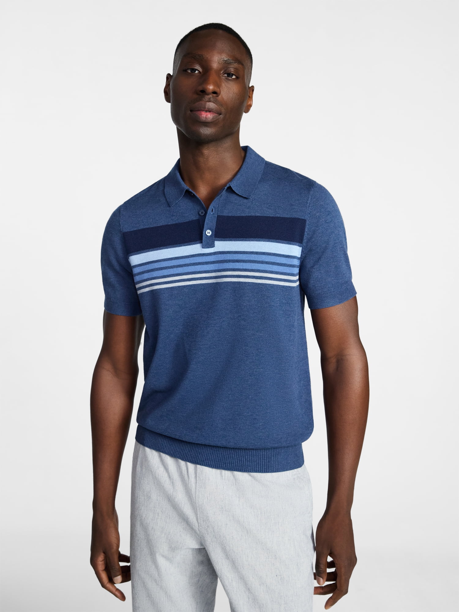 George Men's Sweater Polo Shirt with Short Sleeves, Sizes S-3XL