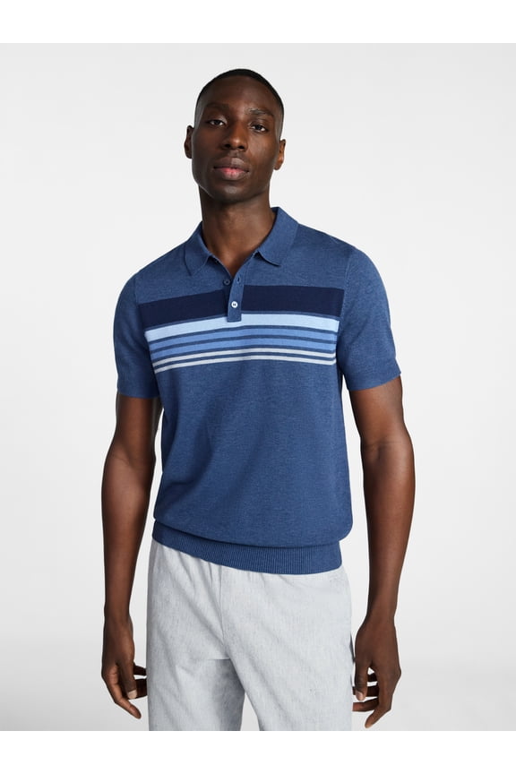 Men's Sweater Polo Shirt with Short Sleeves, Sizes S-3XL