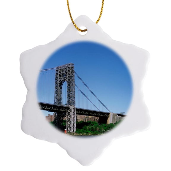 3drose, George Washington Bridge, Little Red Lighthouse, New York, Usa, 3 inch Snowflake Porcelain Ornament
