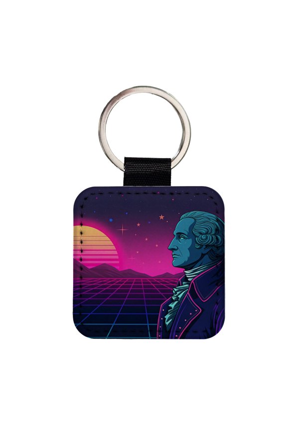 George Washington Cyberpunk Style Faux Leather Square Keychain