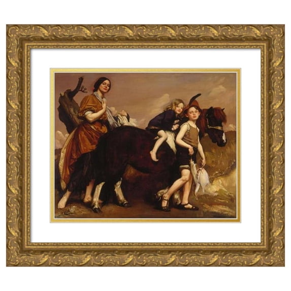 George Washington Lambert 14x12 Gold Ornate Wood Frame and Double Matted Museum Art Print Titled - Holiday in Essex (1910)