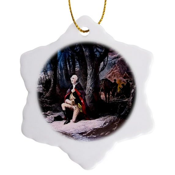 3drose, George Washington Prays at Valley Forge, 3 inch Snowflake Porcelain Ornament