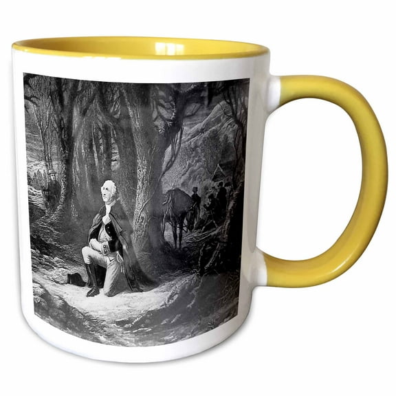 3drose, George Washington Prays at Valley Forge Black and White, 11oz Two-tone Yellow Mug